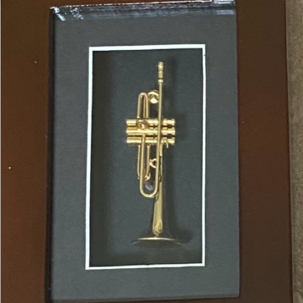 Gold Trumpet Figurine in a Wood Frame